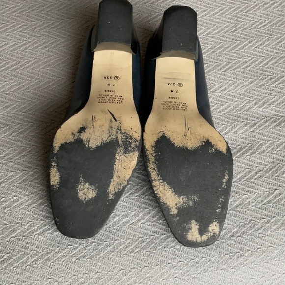 Nine West Block Heel Square Toe High Heeled Shoes Pumps 7 Blue Leather Upper - Picture 6 of 11